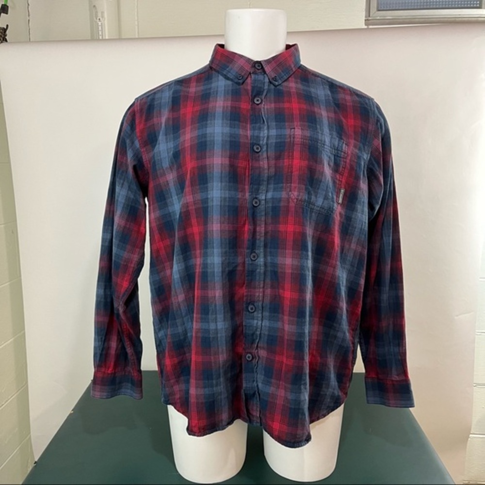 Columbia Mens Shirt XL Fishing Hiking Red Blue Plaid Button Long Sleeve (473)